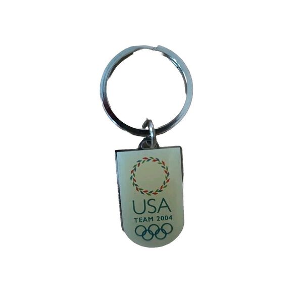 Vtg USA Team 2004 Olympics Enamel Silver Tone Fob 1-1/8" Key Chain Ring Aminco - Picture 1 of 2